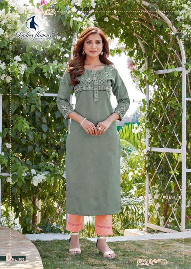 Belliza By Ladies Flavour 1001-1006 Embroidery Kurtis With Bottom